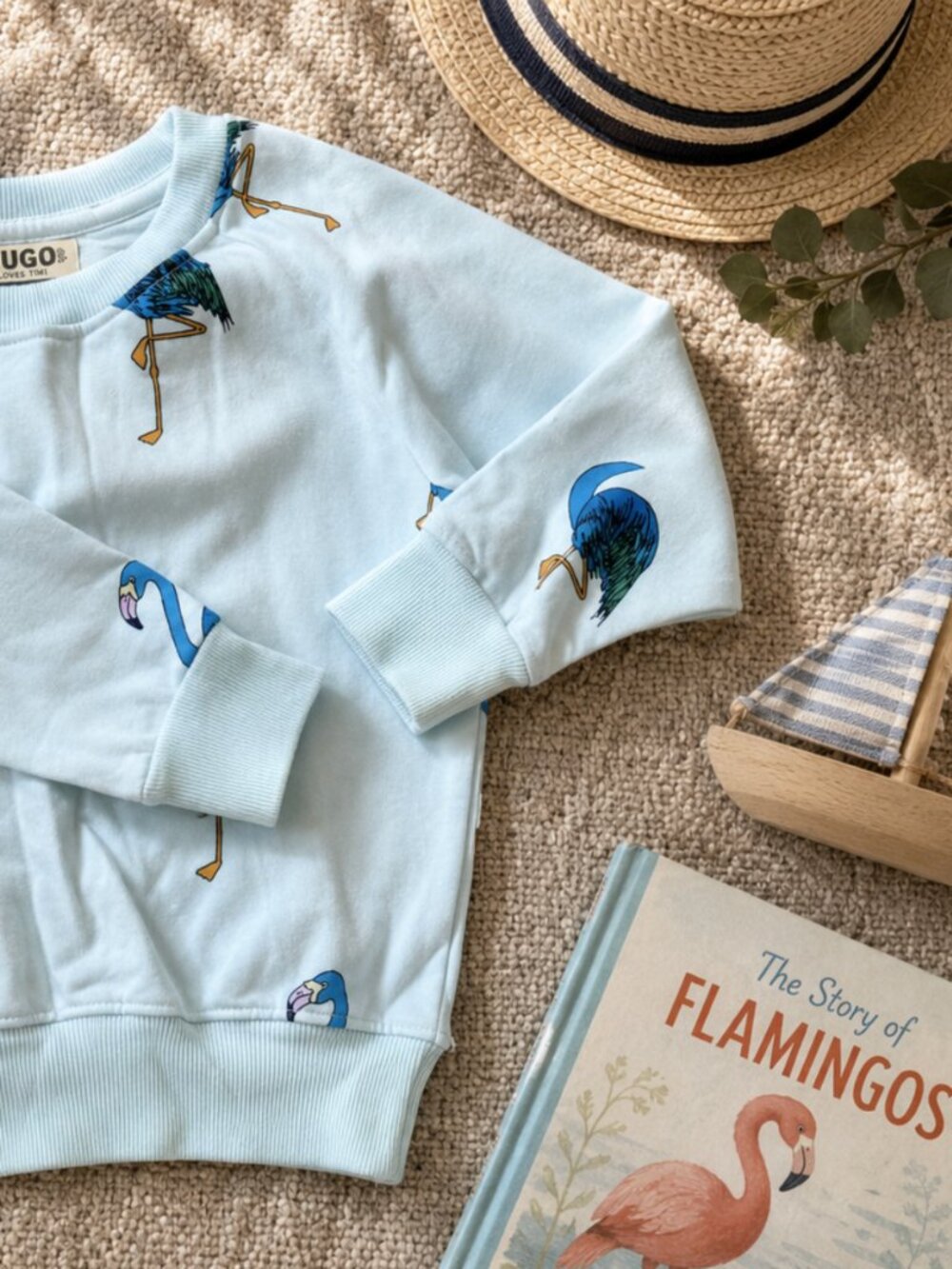 Hugo Loves Tiki blue flamingo crewneck sweater - Unisex